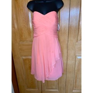 Strapless crinkled chiffon dress.